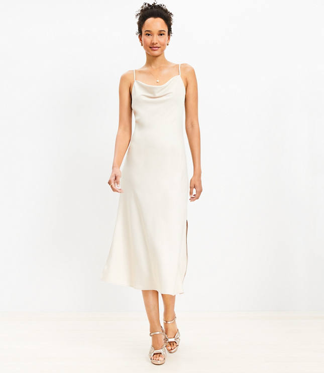 Satin Cowl Midi Slip Dress