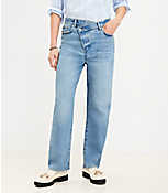 Petite Crisscross Waist High Rise Straight Jeans in Authentic Vintage Mid Wash carousel Product Image 1