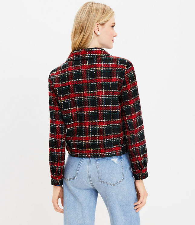 Plaid Textured Tweed Shirt Jacket