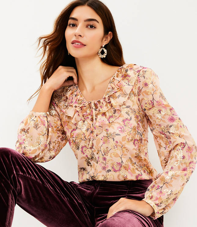 Shimmer Floral Pleated Blouse