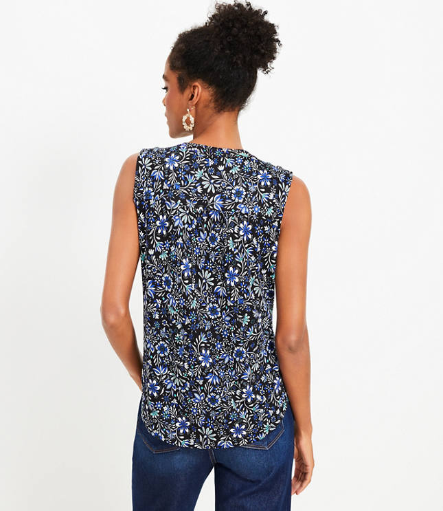 Floral Smocked Ruffle Bib Shell