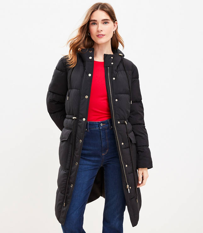 Petite Black Long Puffer Coat