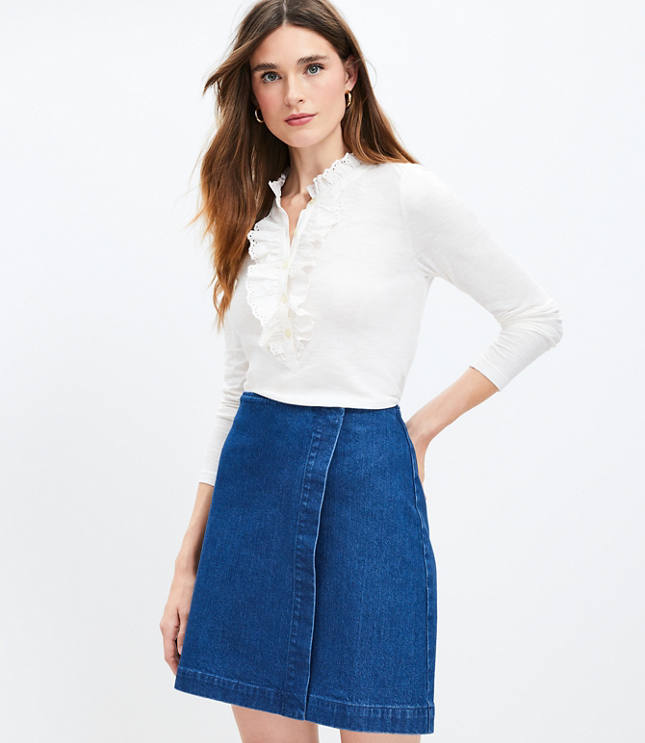 Denim Wrap Skirt in Clean Dark Wash