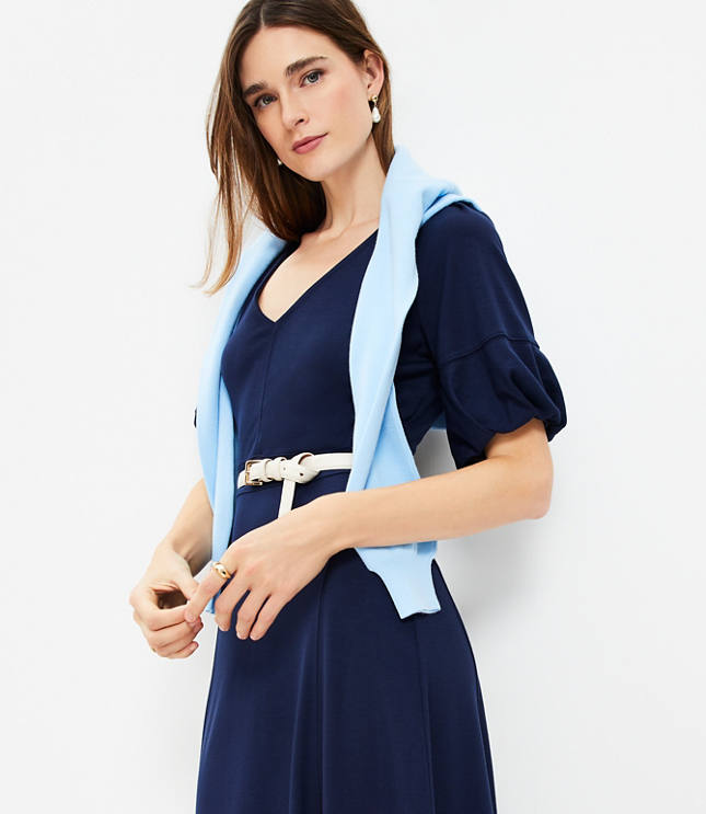 Balloon Sleeve Ponte Midi Dress