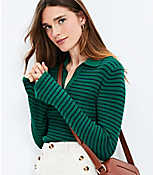 Stripe Ribbed Flare Sleeve Polo Sweater carousel Product Image 2