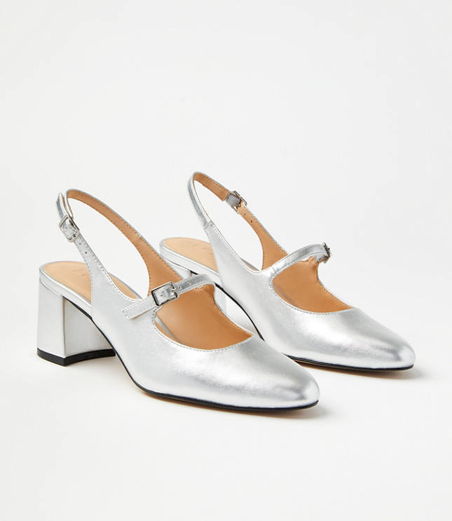 Metallic Mary Jane Slingback Block Heels