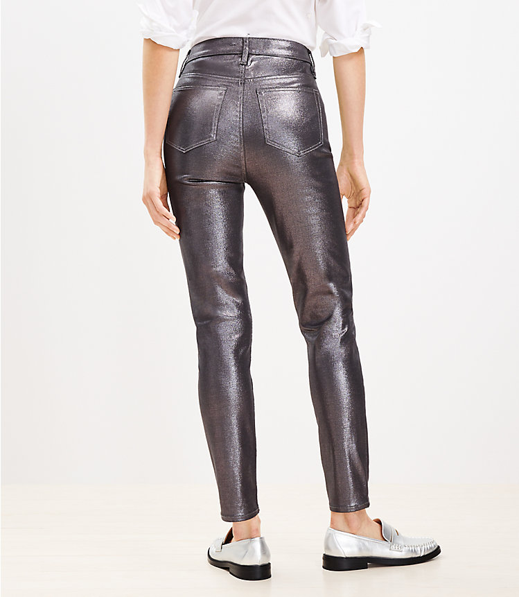 Coated High Rise Skinny Jeans in Pewter Metallic image number 2