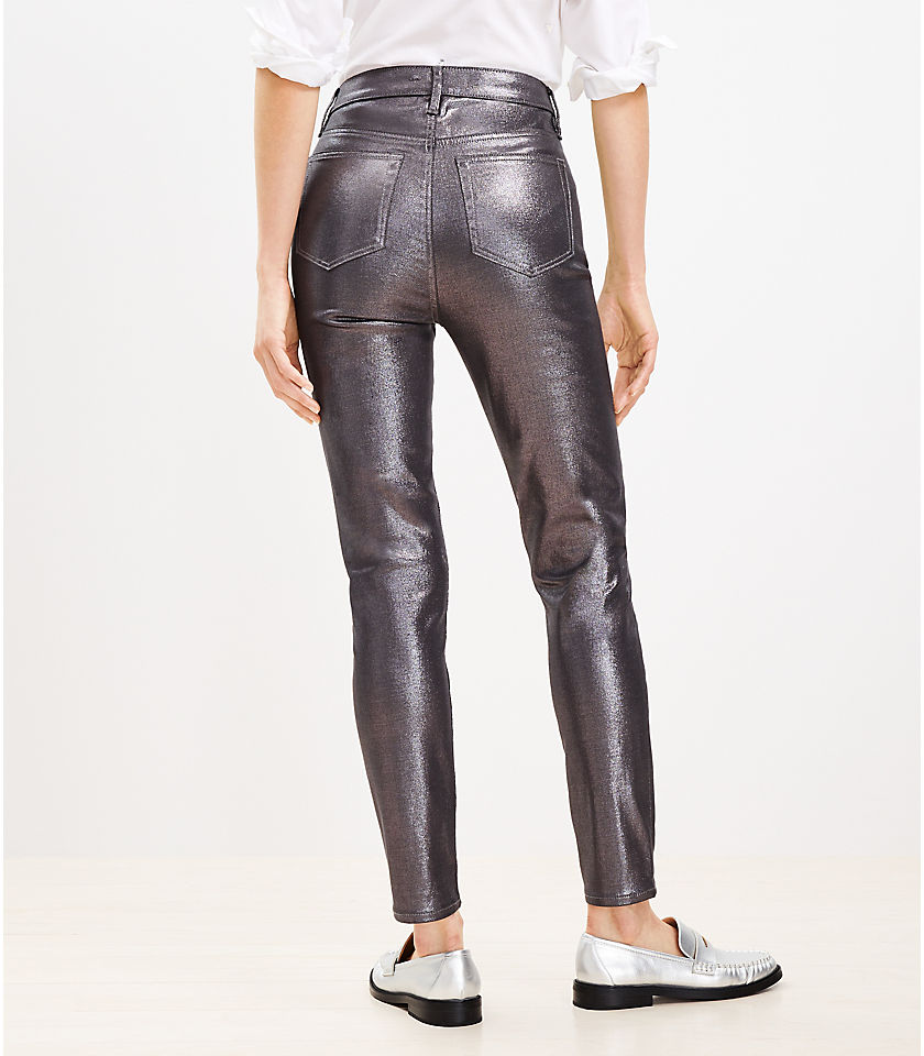 Petite Coated High Rise Skinny Jeans in Pewter Metallic