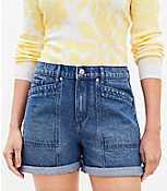 High Rise Carpenter Denim Roll Shorts in Authentic Vintage Mid Wash carousel Product Image 2