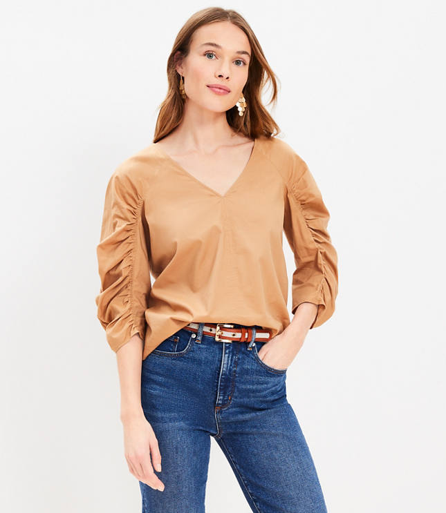 Cinched Sleeve V-Neck Blouse carousel Product Image 3
