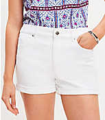 Mid Rise Denim Roll Shorts in White carousel Product Image 2