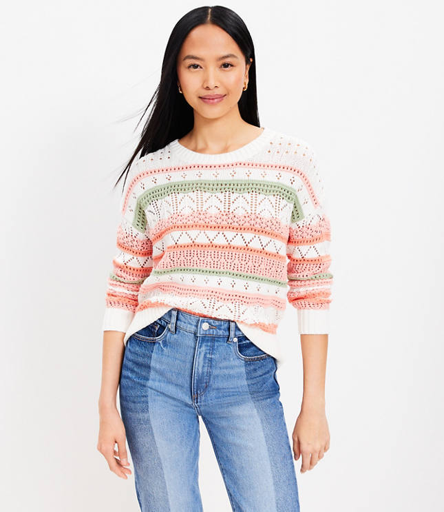 Fair Isle Wide Sleeve Mock Neck Sweater