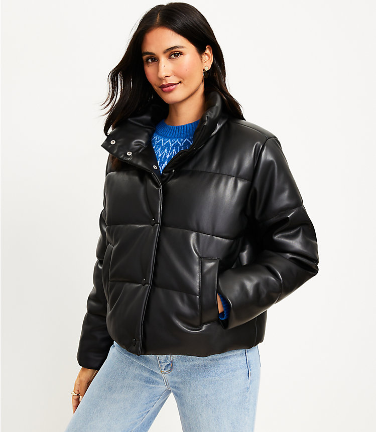Petite Faux Leather Puffer Jacket image number 0