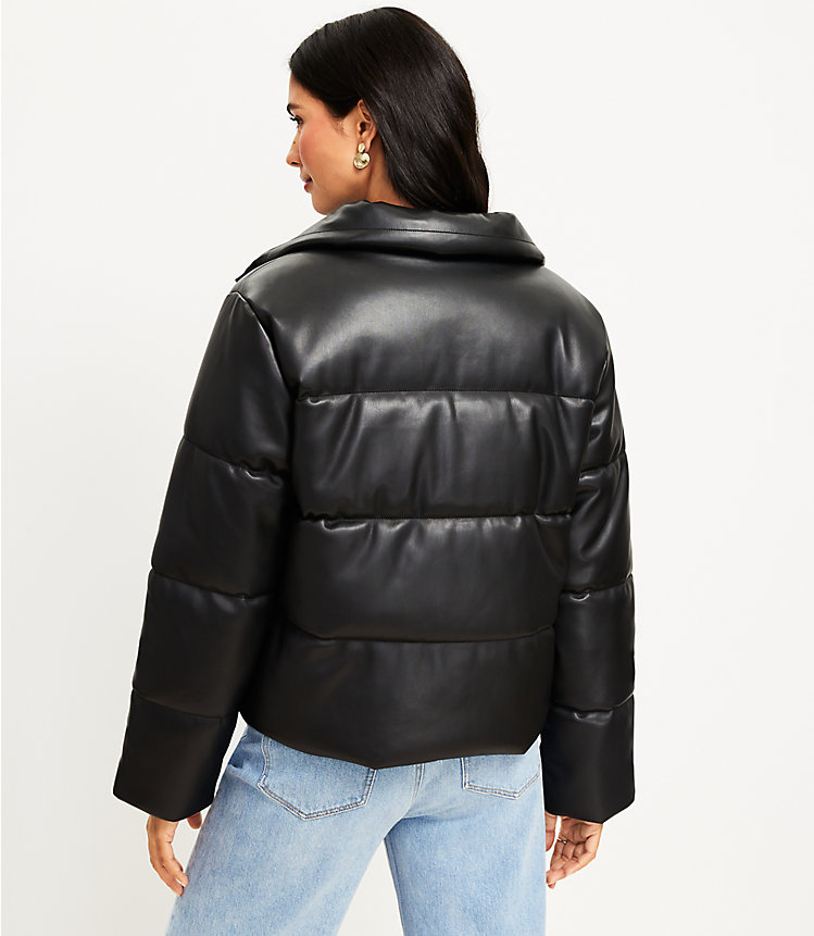 Petite Faux Leather Puffer Jacket image number 2