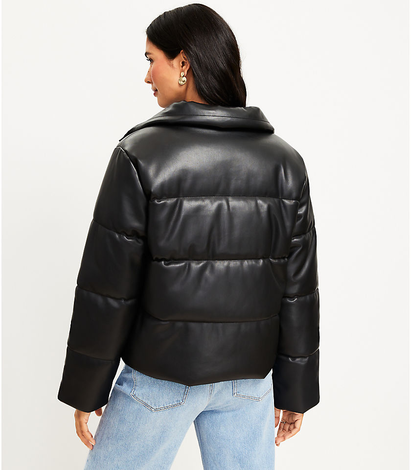 Petite Faux Leather Puffer Jacket