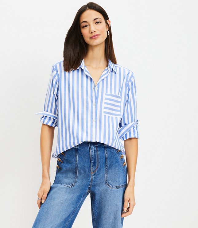 Petite Striped Cotton Relaxed Shirt
