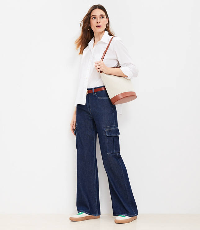 Cuffed High Rise Straight Jeans in Bright Mid Indigo Wash