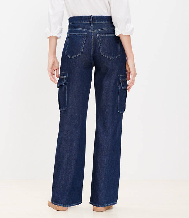 High Rise Wide Leg Cargo Jeans in Dark Wash