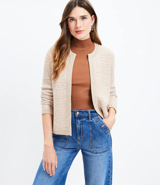 Petite Textured Tweed Open Sweater Jacket