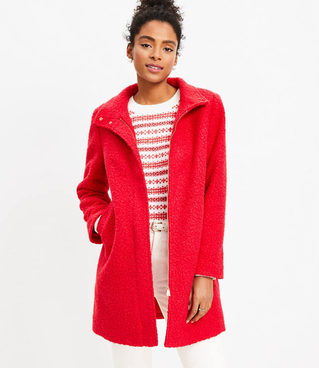 Petite Curly Funnel Neck Coat