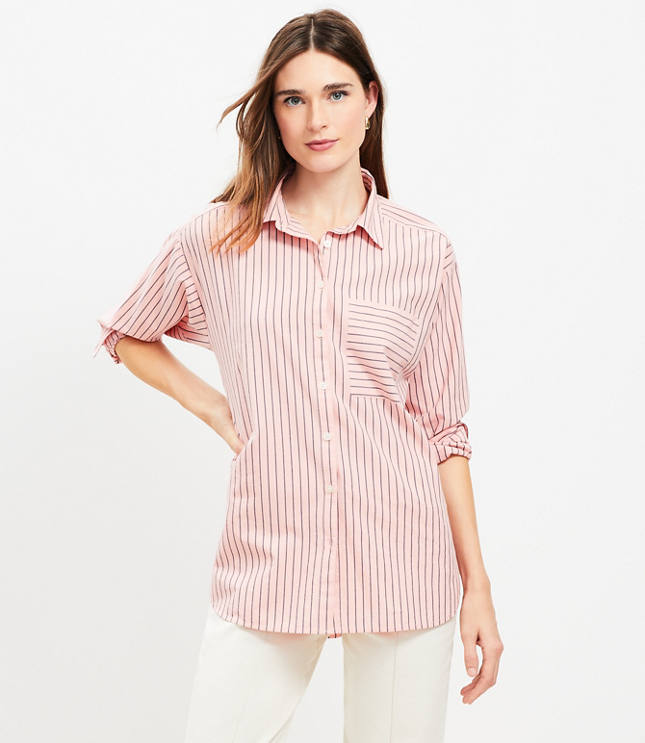 Striped Cotton Blend Oversized Shirt