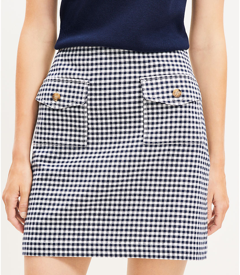 Gingham Cotton Linen Patch Pocket Skirt