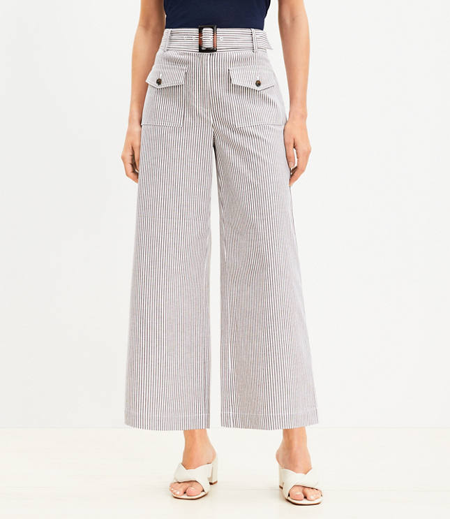 Petite Belted Wide Leg Crop Pants in Plaid