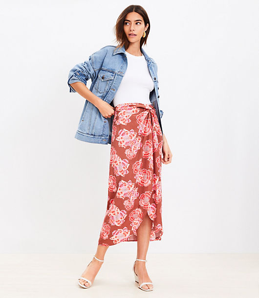 Loft Textured Floral Twist Sarong Midi Skirt