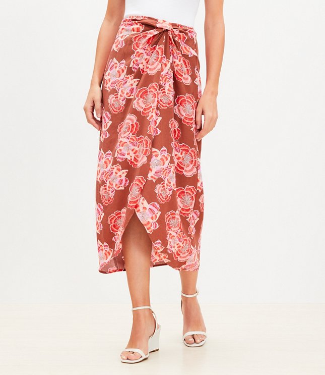 Textured Floral Twist Sarong Midi Skirt