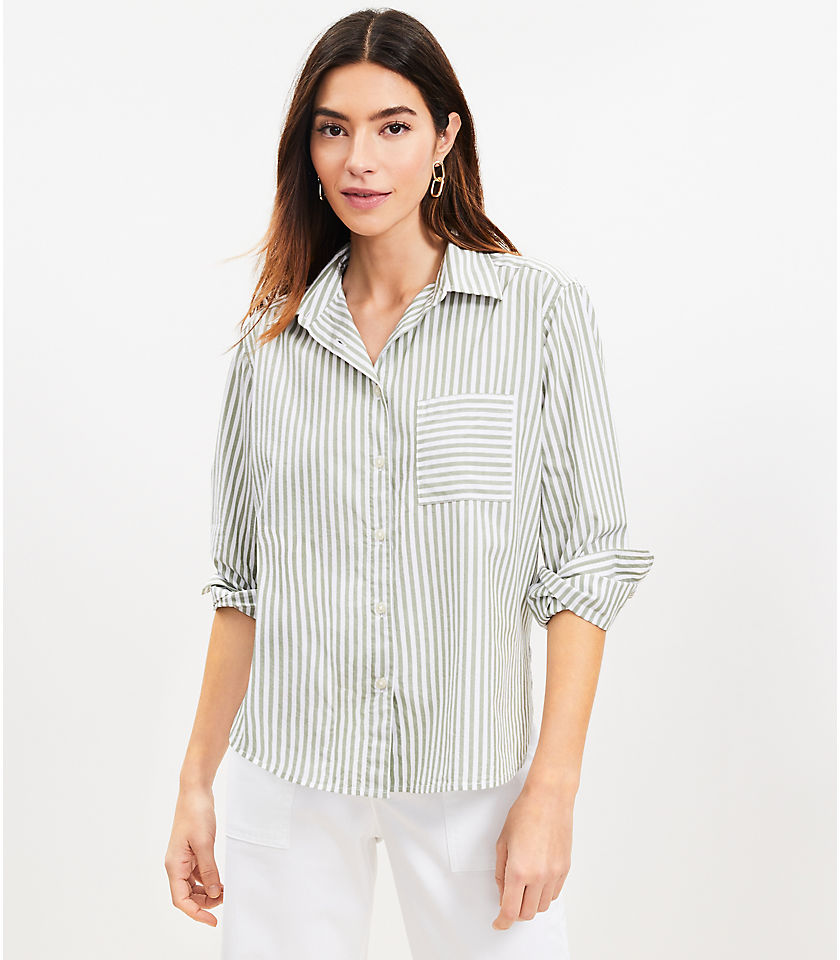 Stripe Cotton Blend Relaxed Pocket Shirt