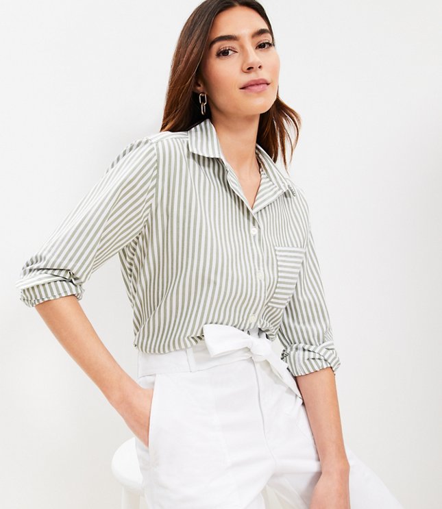 Stripe Cotton Blend Relaxed Pocket Shirt