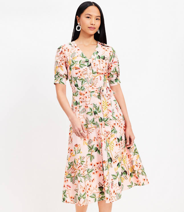 Floral Linen Blend Long Sleeve Shift Dress