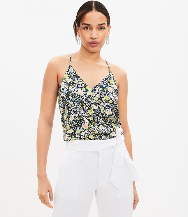 Floral Covered Button Strappy Cami
