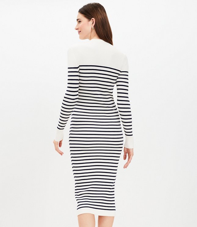 Striped V-Neck Cardigan Midi Dress