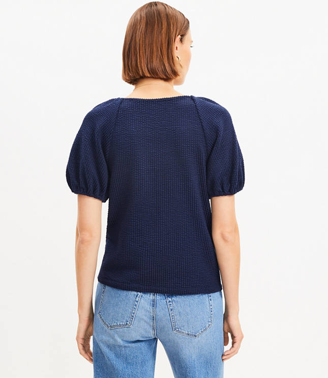 Seersucker Twist Puff Sleeve Top