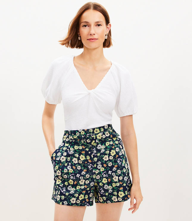 Seersucker Twist Puff Sleeve Top