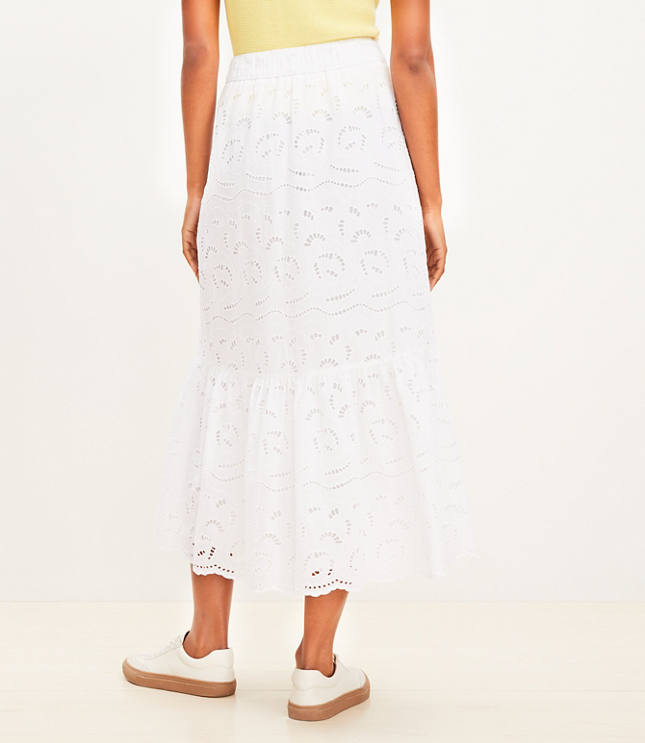 Tiered Eyelet Midi Skirt