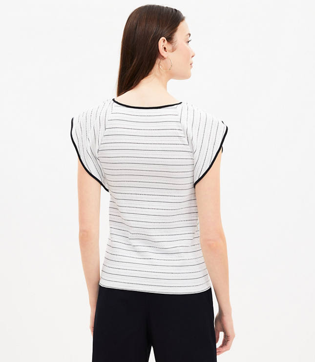Petite Striped Flutter Sleeve V-Neck Top