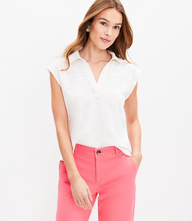 Twist Cuff Linen Blend Scoop Neck Tee