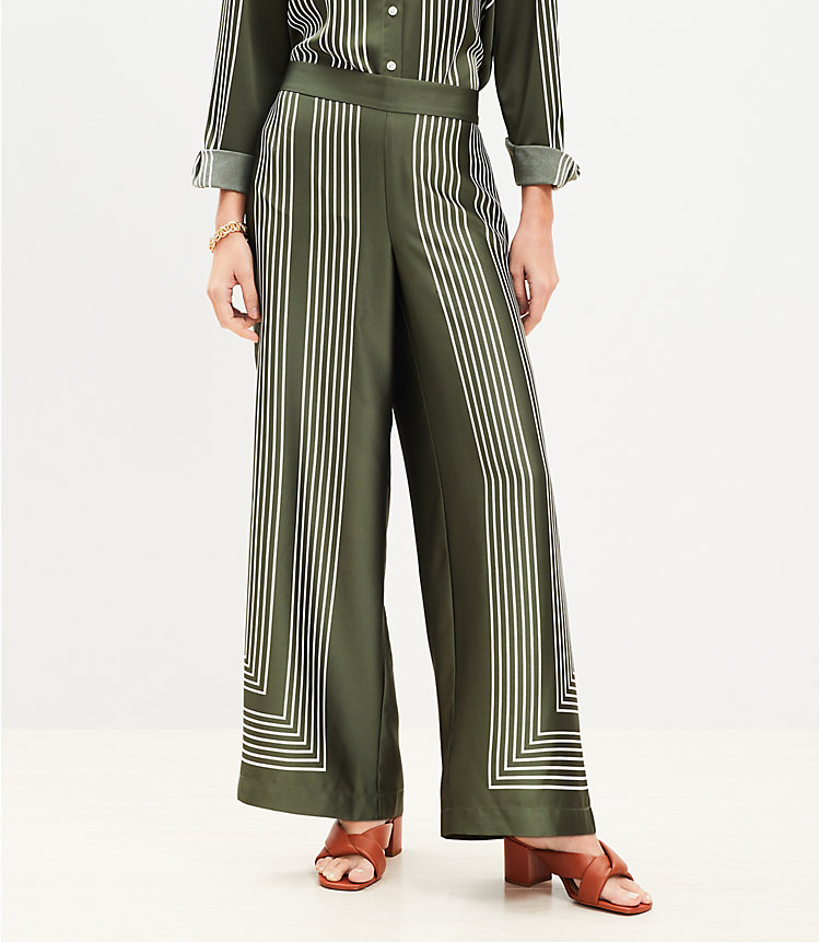 Petite Fluid Pull On Wide Leg Pants in Striped Twill image number 0