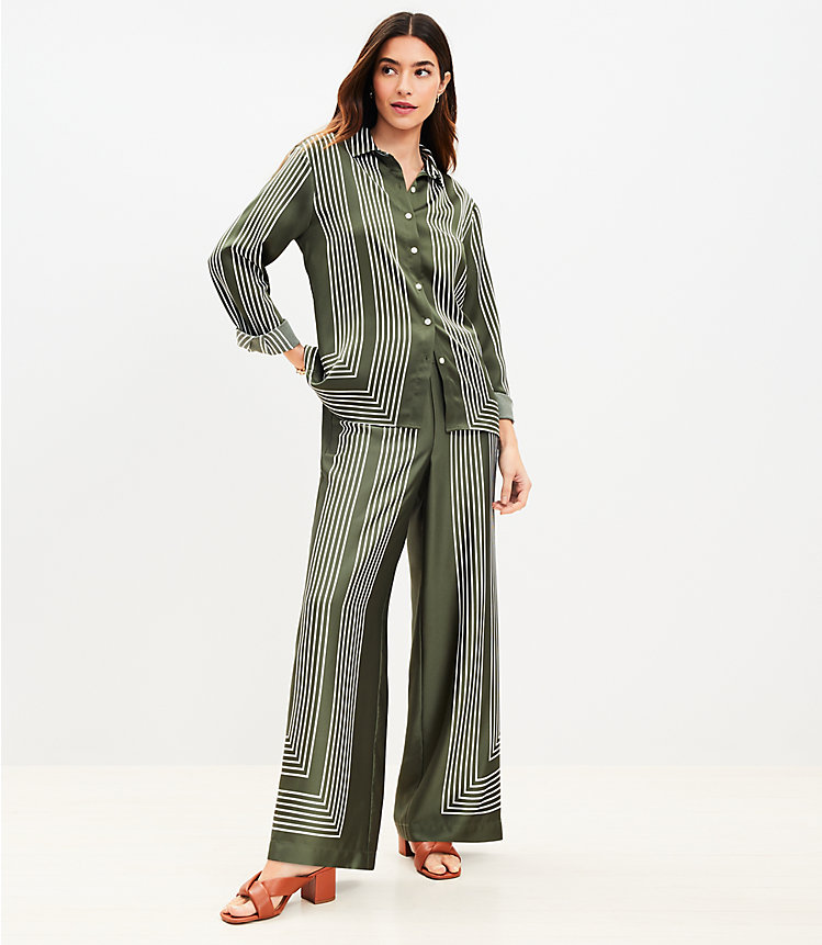 Petite Fluid Pull On Wide Leg Pants in Striped Twill image number 1