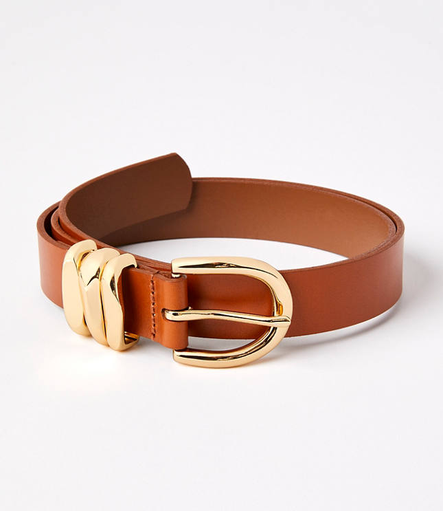 Molded Buckle Leather Belt - Cognac