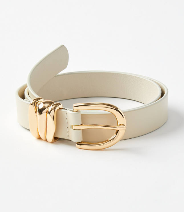 Molded Buckle Leather Belt - Ivory