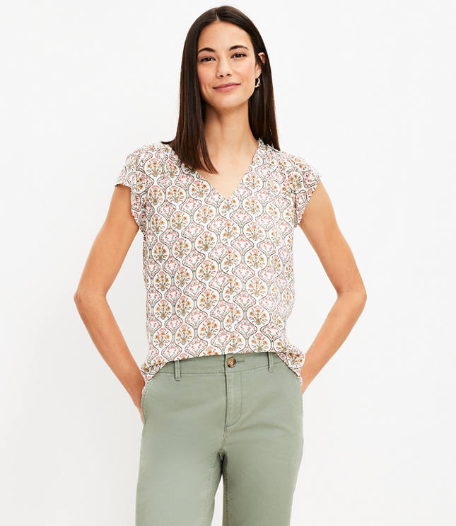 Ann Taylor Petite Floral Camp Shirt In Rose Magenta