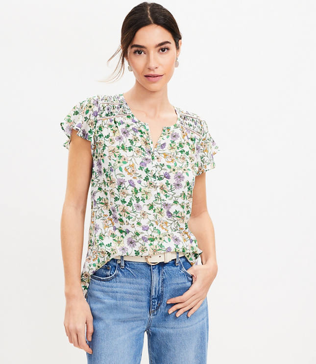 Flower Lace Hem Jeans