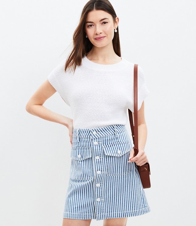 Patch Pocket Denim Skirt in Blue Railroad Stripe