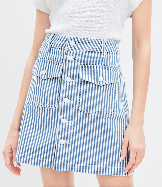 Patch Pocket Denim Skirt in Blue Railroad Stripe