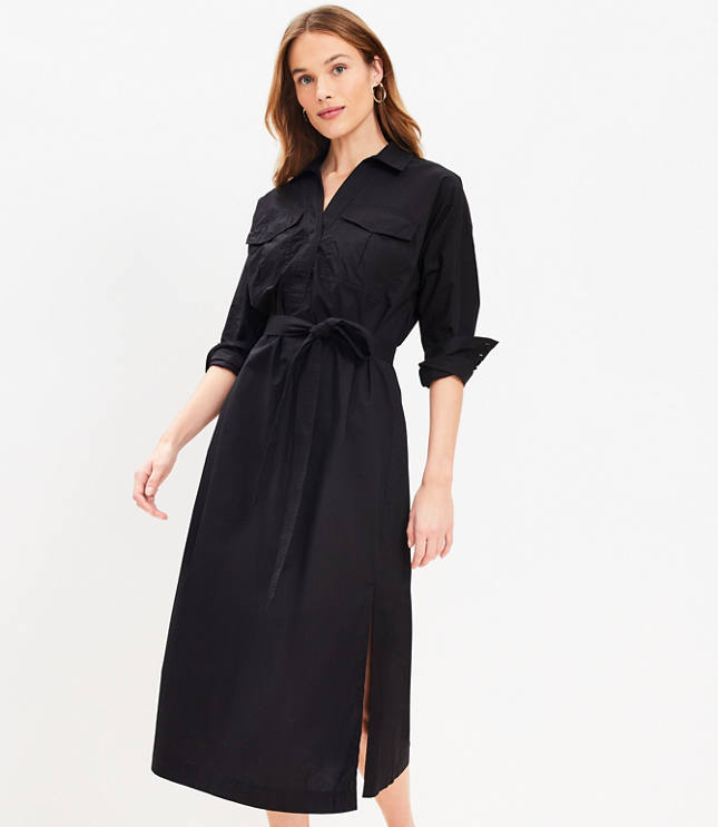 Belted Pocket Midi Shirtdress