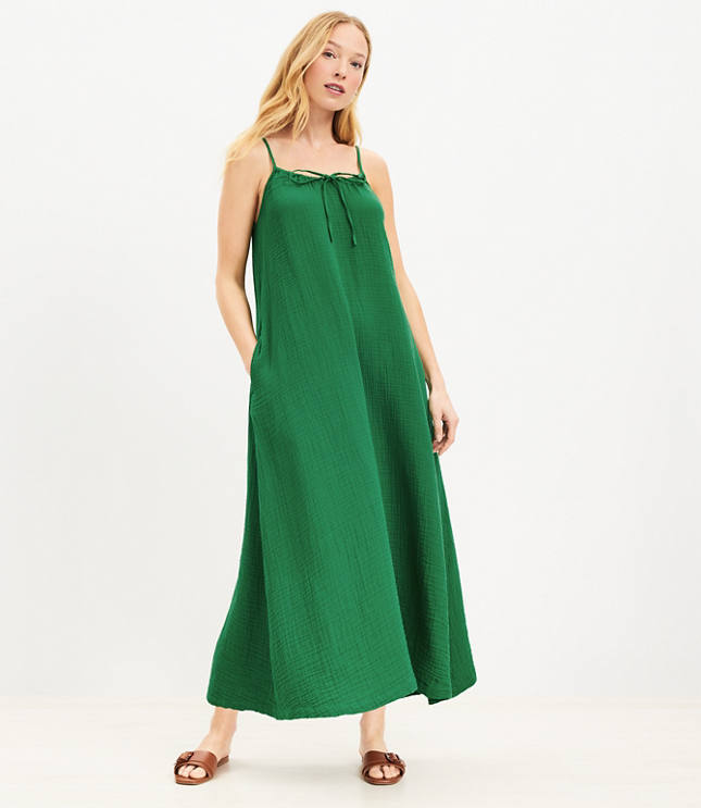 LOFT Beach Triple Cloth Tie Neck Cami Maxi Dress