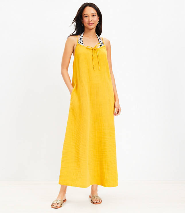 LOFT Beach Triple Cloth Tie Neck Cami Maxi Dress